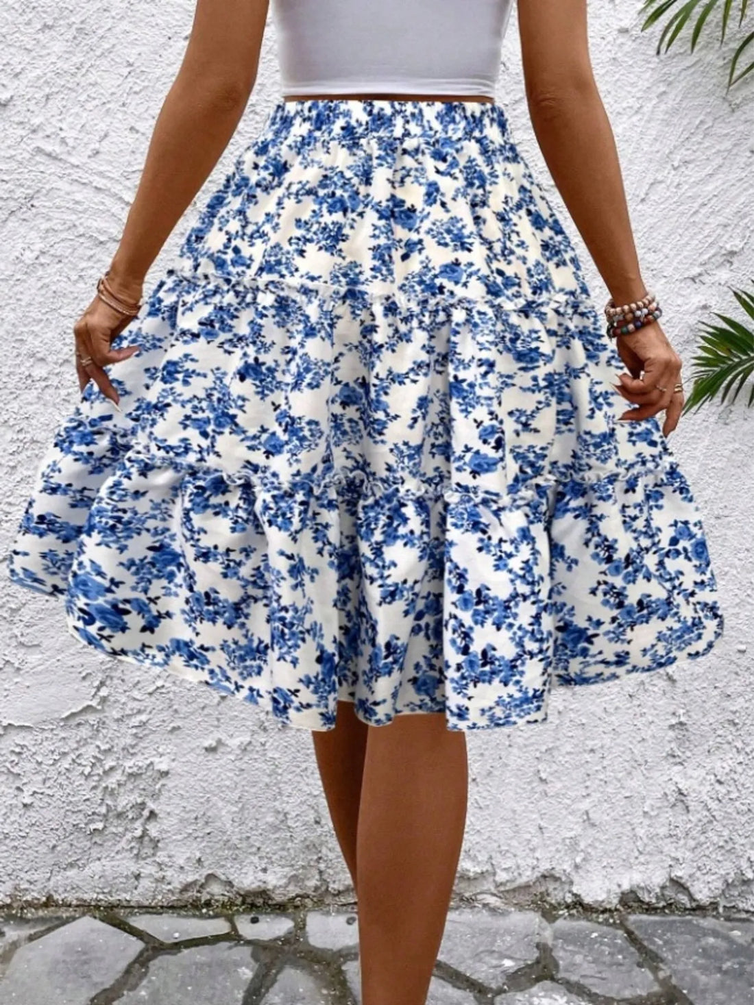Floral Print Midi Skirt - cas7m