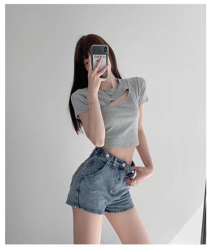 Retro Ins Street Love A-line Denim Shorts For Women - cas7m