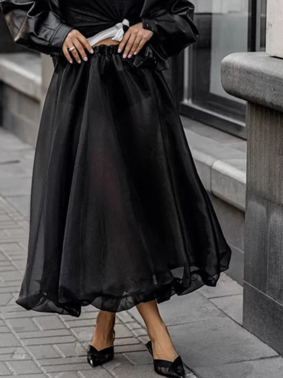 Elastic Waist Flowy Skirt - cas7m