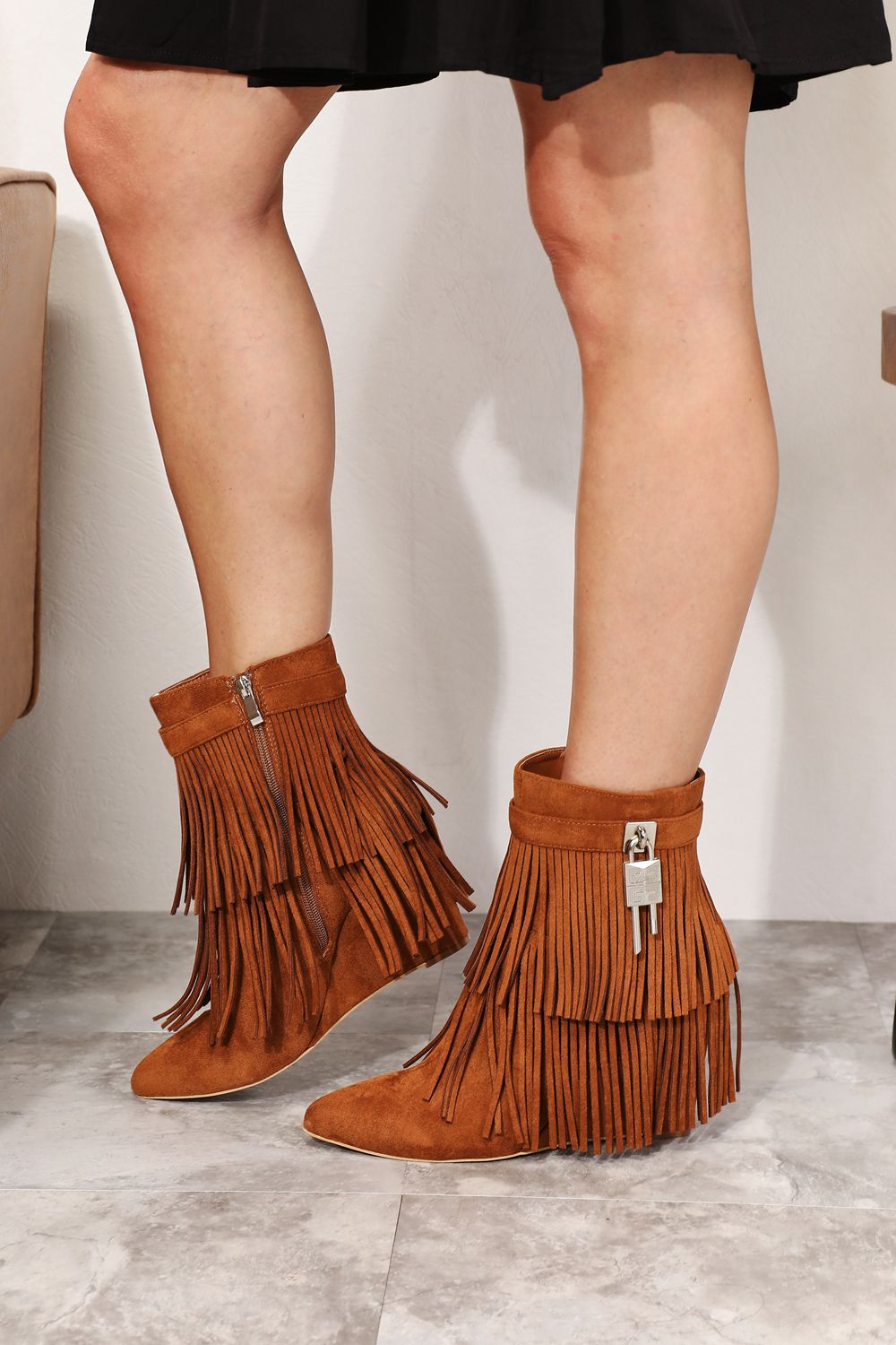 Legend Women's Tassel Wedge Heel Ankle Booties - cas7m