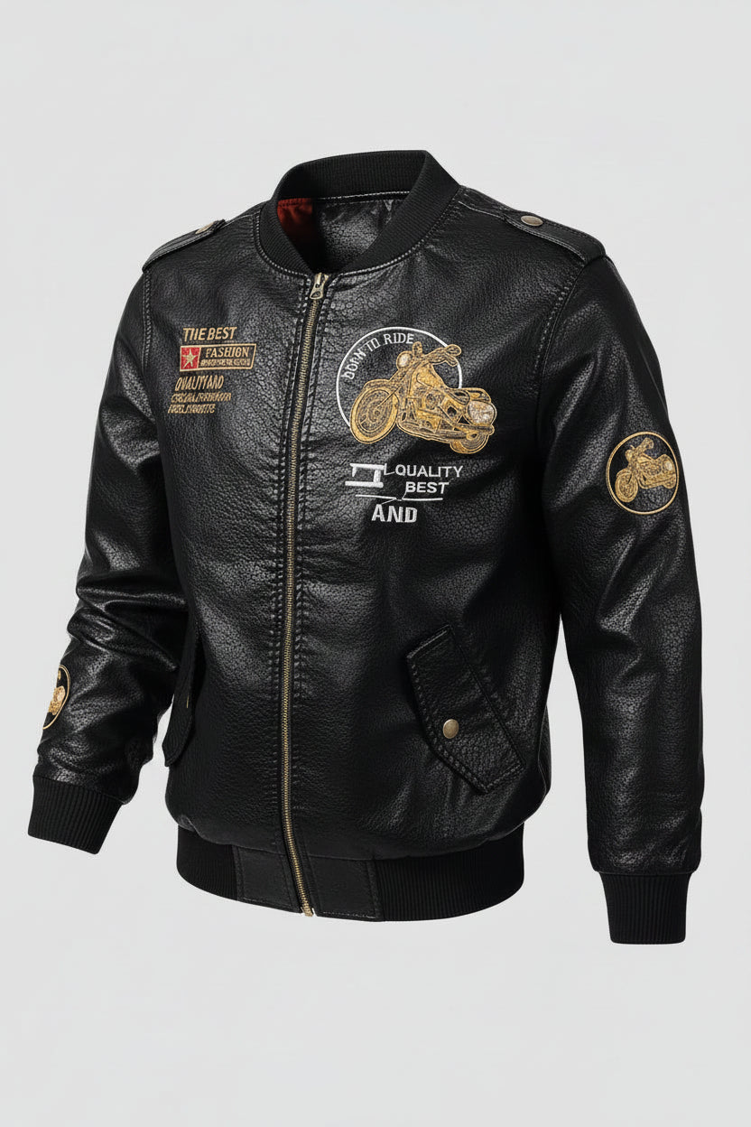 Men's Plus Size Zip Up Leather Jacket - cas7m