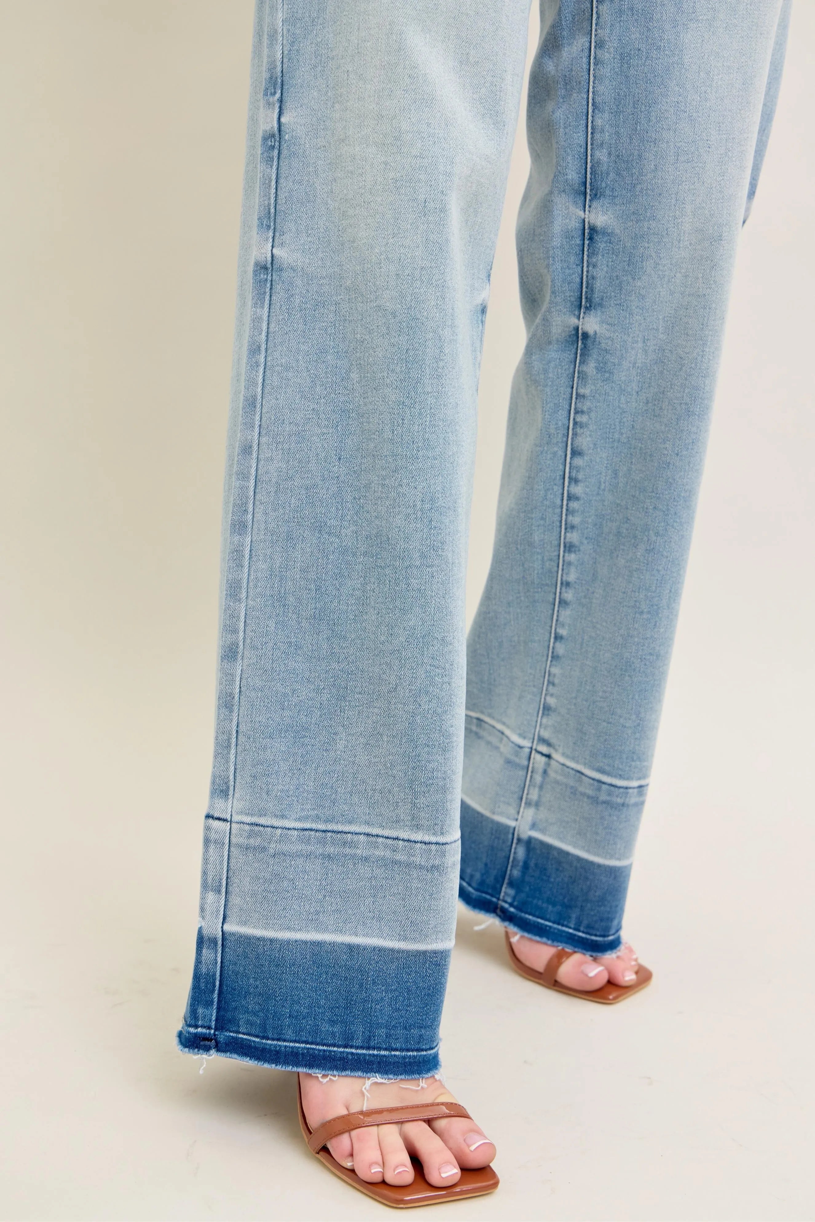 Judy Blue Full Size Mr Release Hem Wide Leg Jeans Plus Size - cas7m