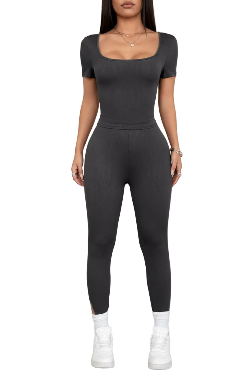 Short Sleeve Top and Leggings Set - cas7m