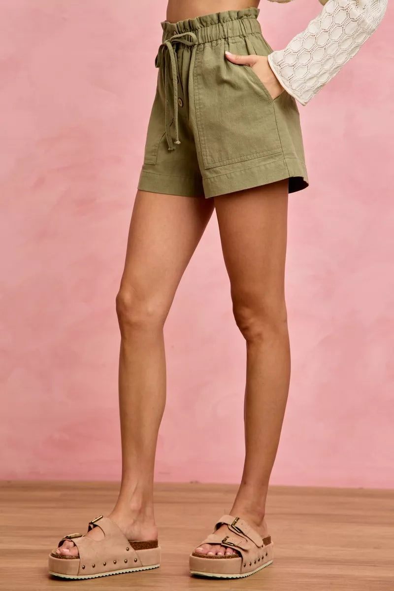 SO ME Paper Bag Patch Pocket Drawstring Twill Shorts - cas7m