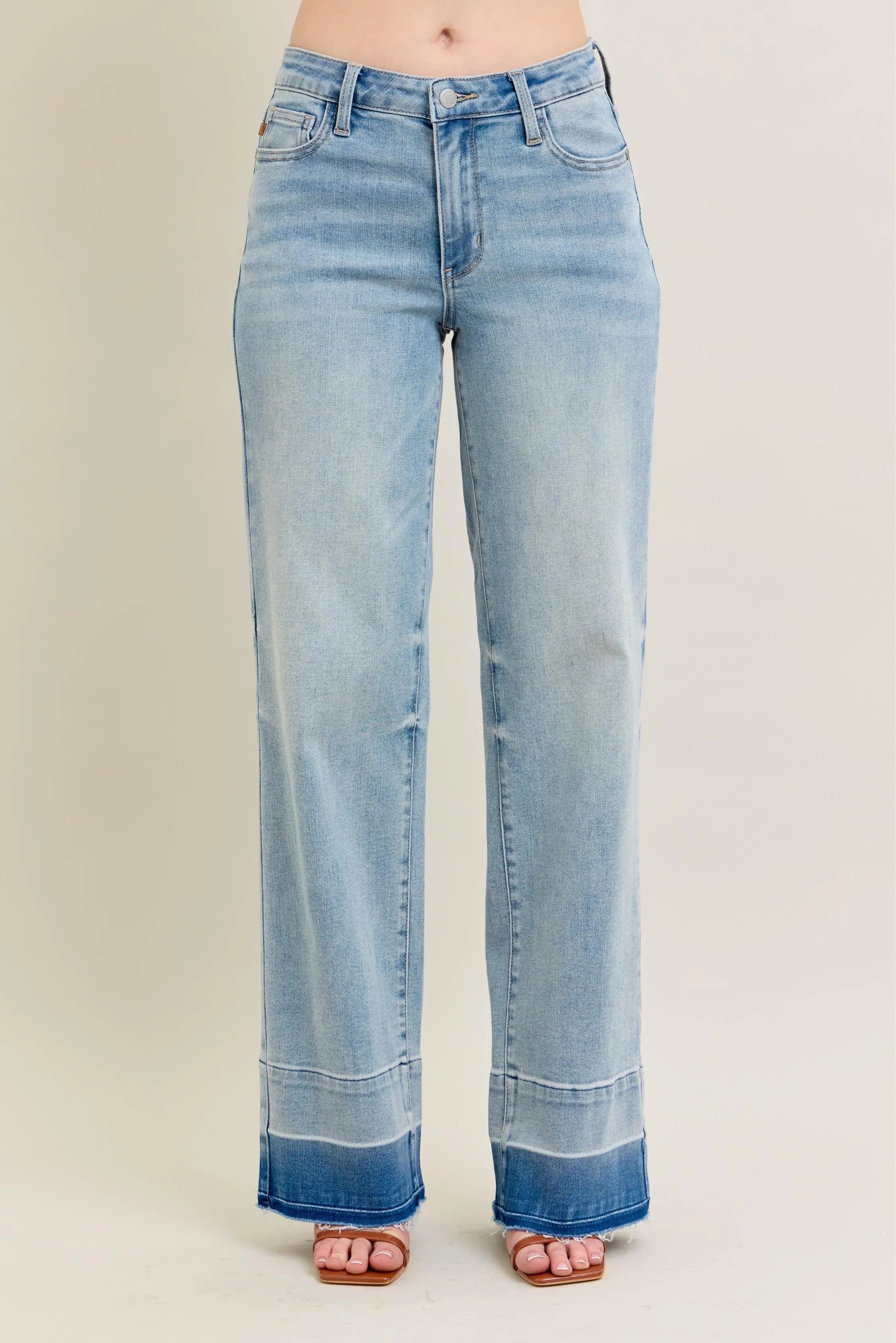 Judy Blue Full Size Mr Release Hem Wide Leg Jeans Plus Size - cas7m