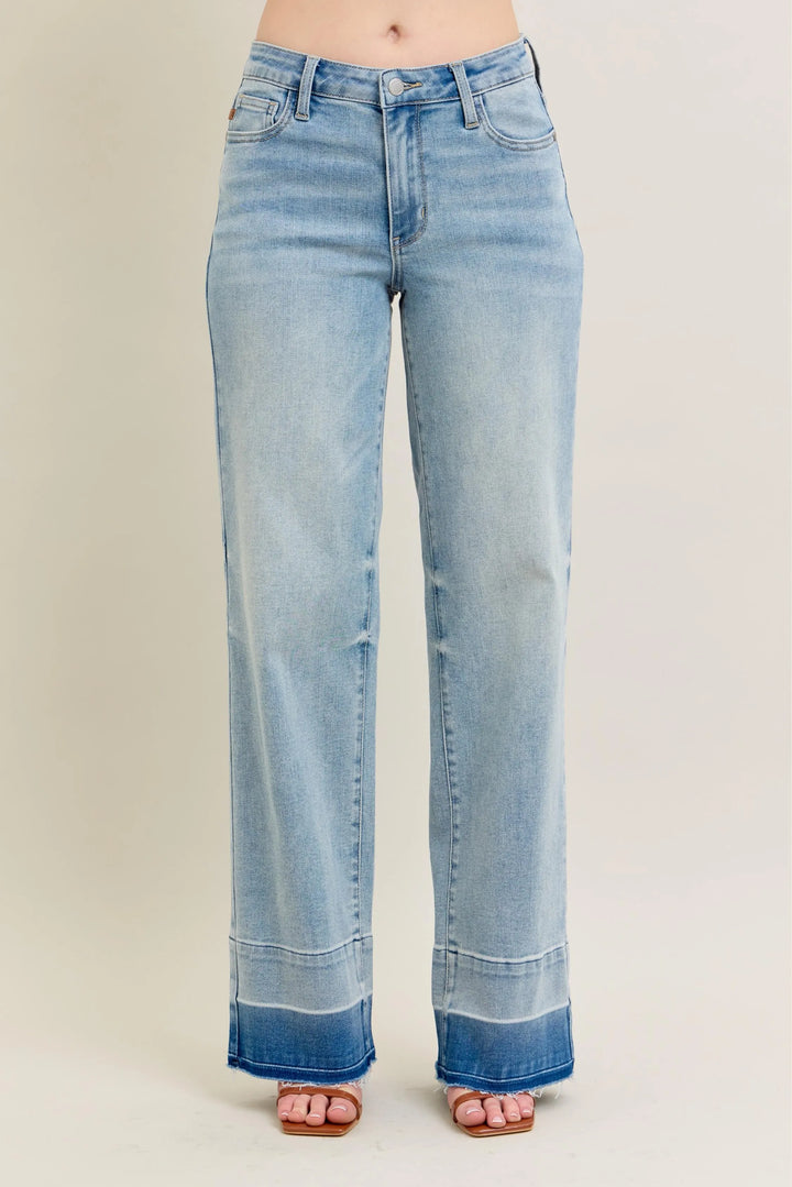 Judy Blue Full Size Mr Release Hem Wide Leg Jeans Plus Size - cas7m