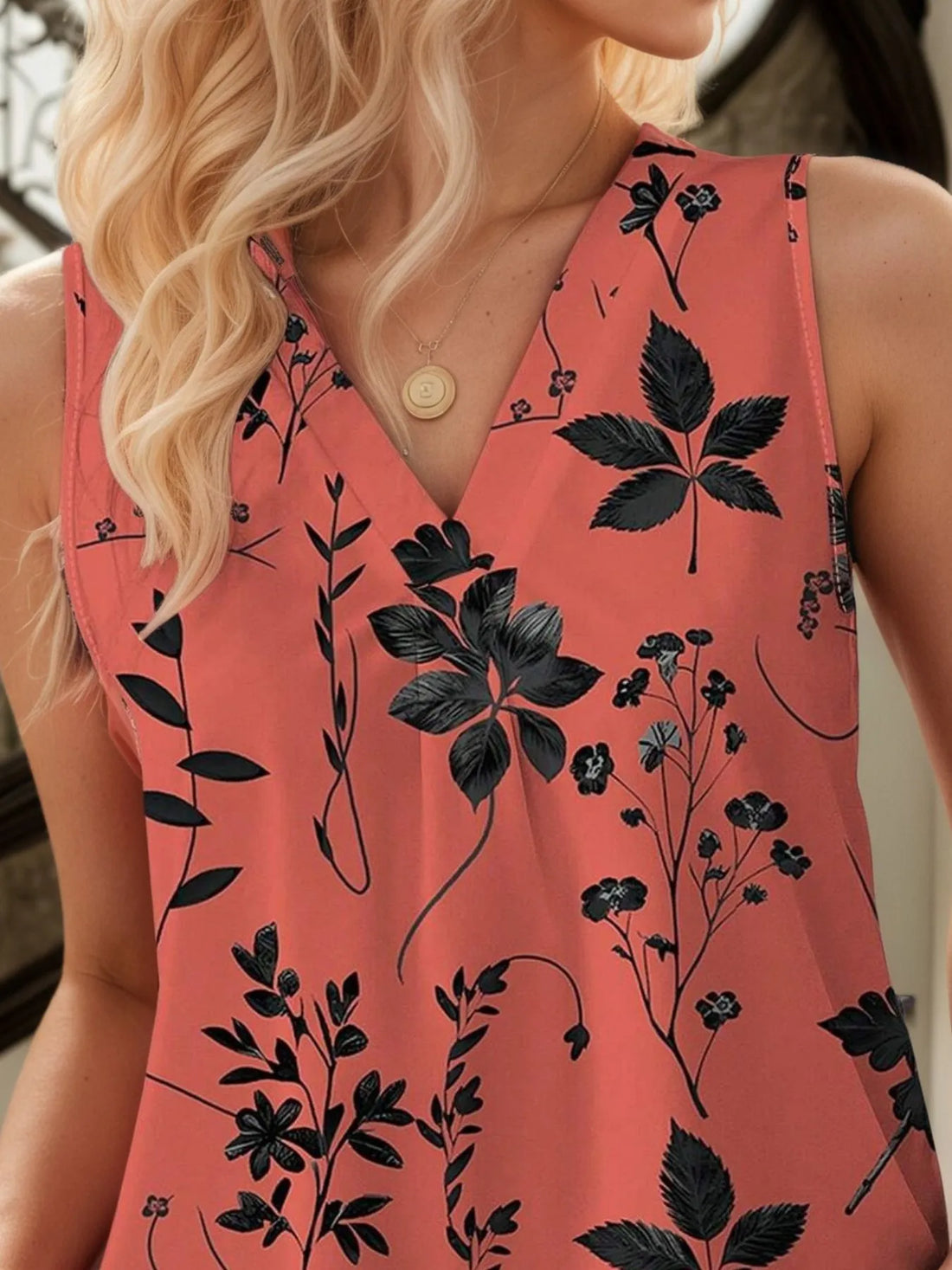 Printed V-Neck Tank - cas7m