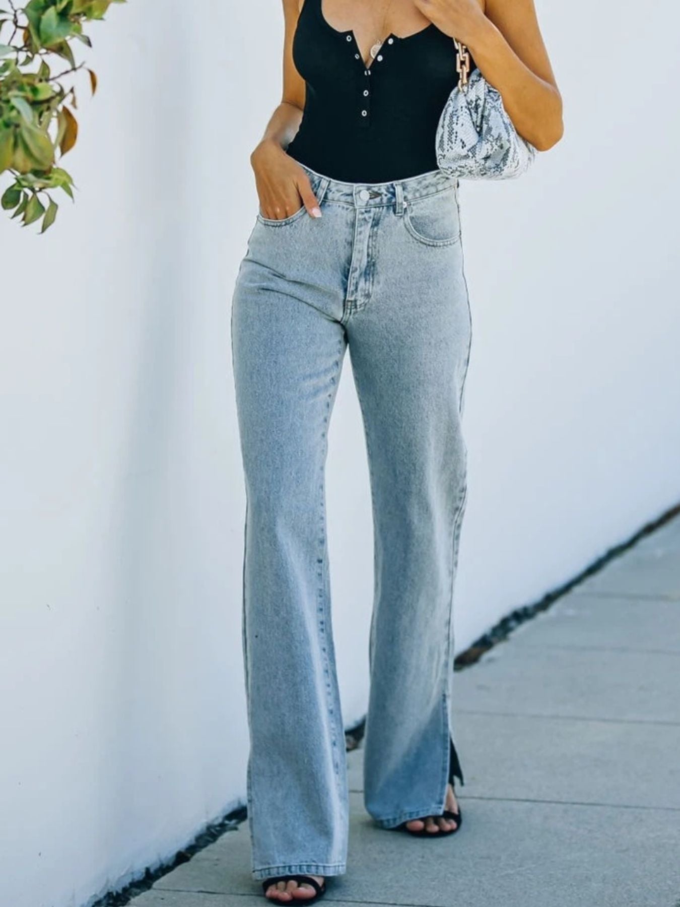 Slit Hem Bootcut Jeans - cas7m