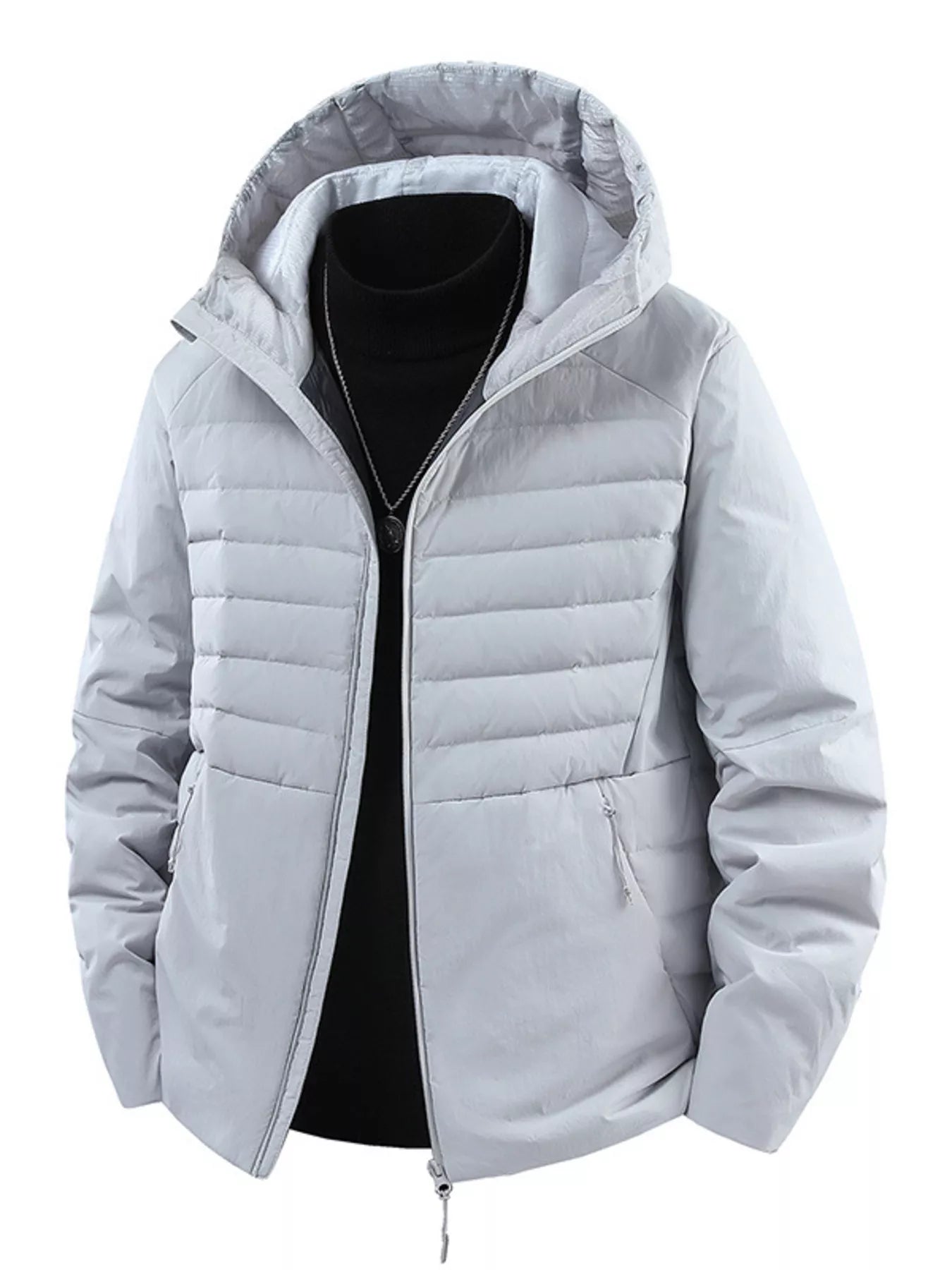 Men's Plus Size Lightweight Hooded Puffer Jacket - cas7m