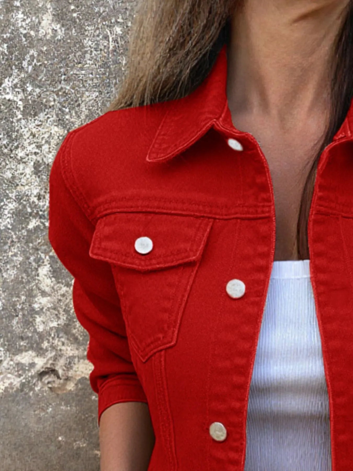 Button Front Closure Denim Jacket - cas7m
