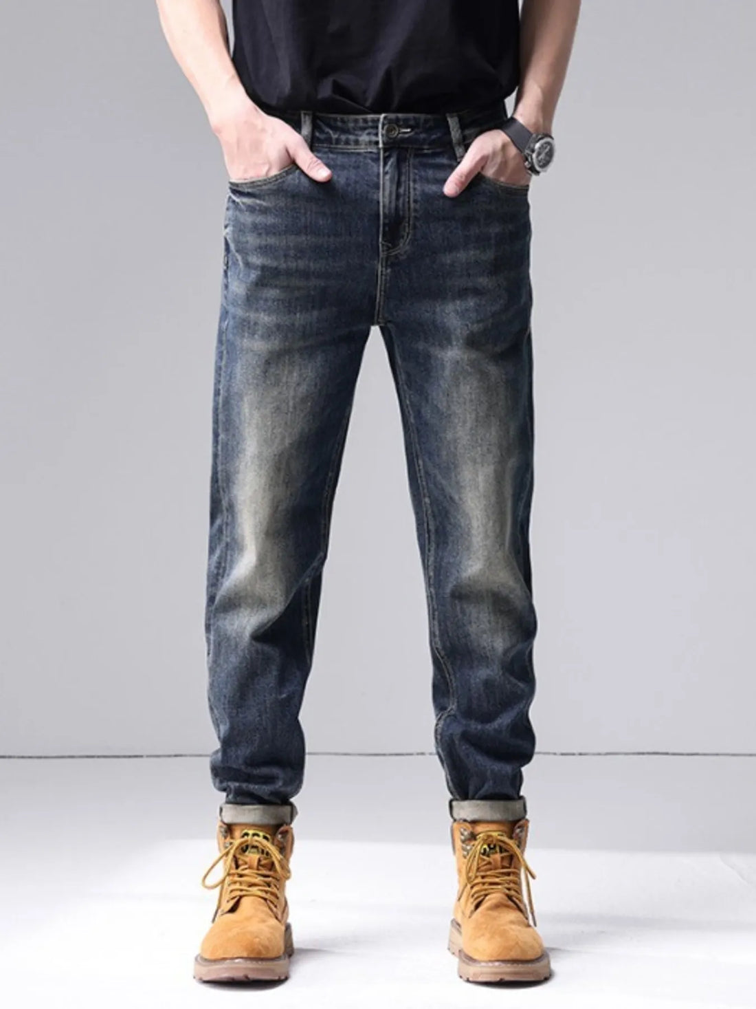 Men's Washed Straight Leg Jeans - cas7m