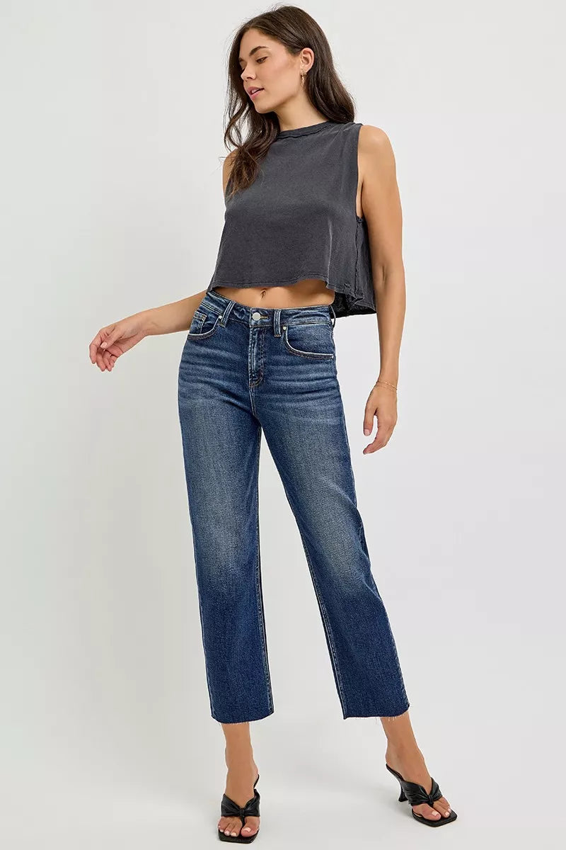 RISEN High Rise Slim Barrel Jeans - cas7m