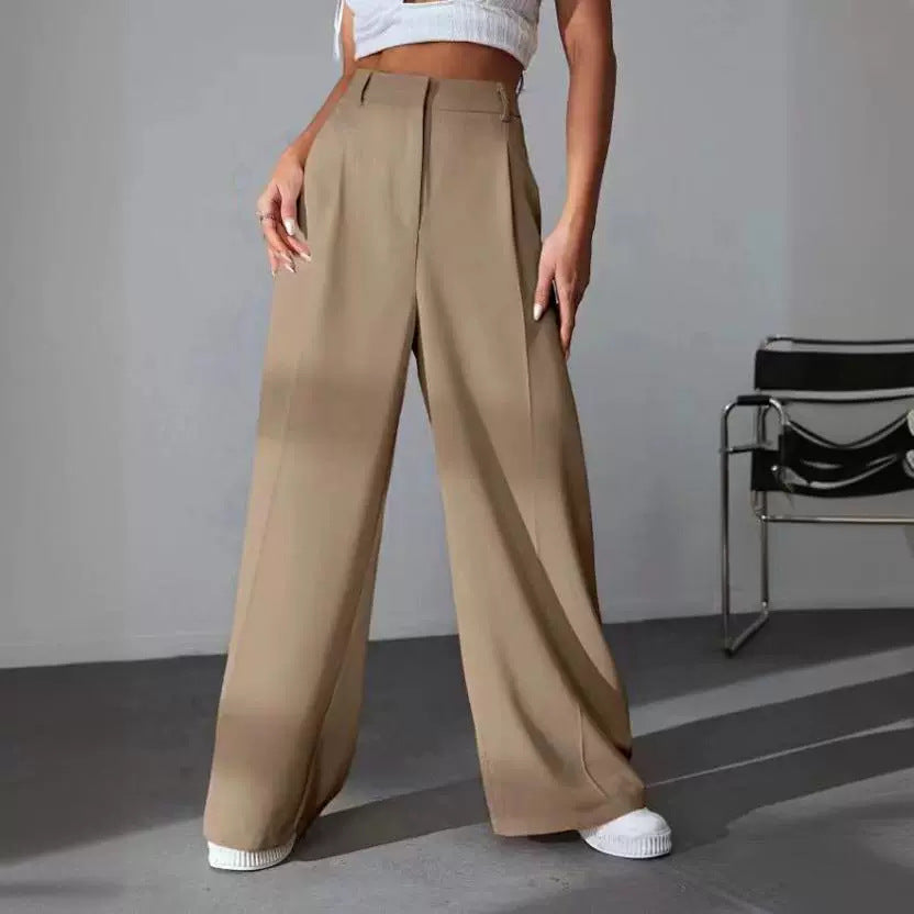 Wide Leg High Waist Slimming Loose Drooping Straight Mop Pants - cas7m
