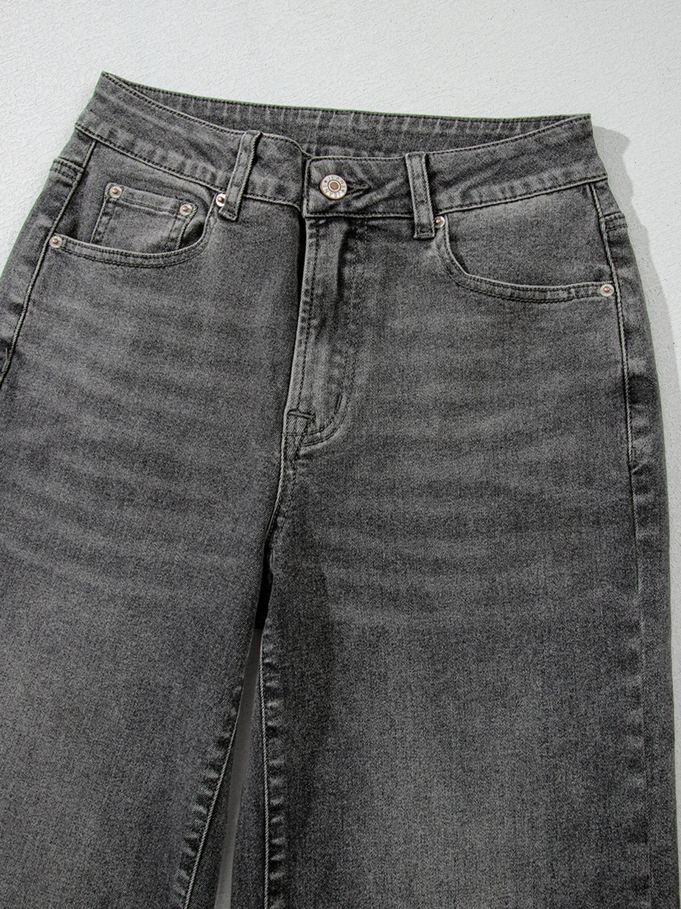Raw Hem Unique Cuffs Straight High Rise Loose Jeans - cas7m
