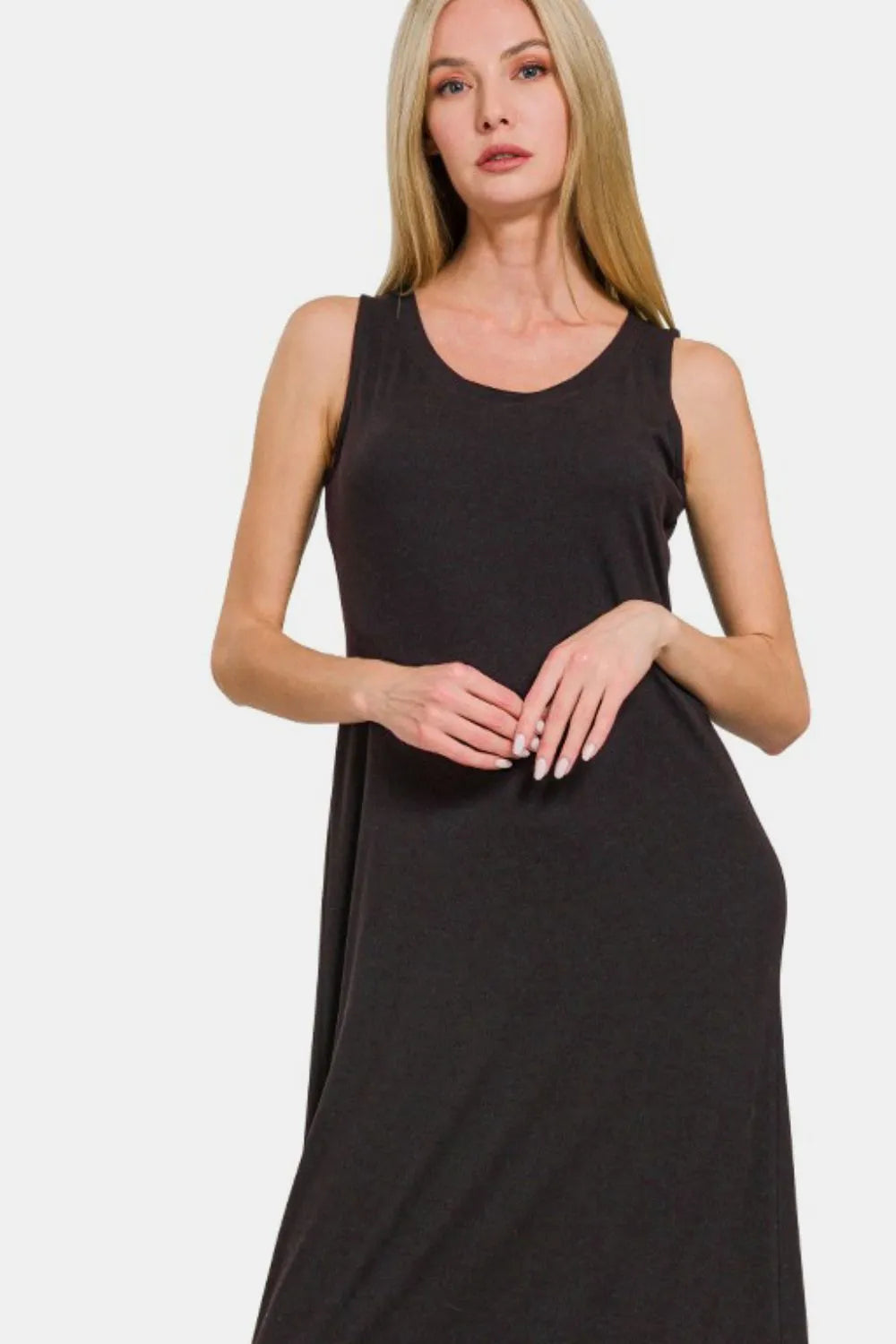 Zenana Scoop Neck Wide Strap Tank Dress - cas7m