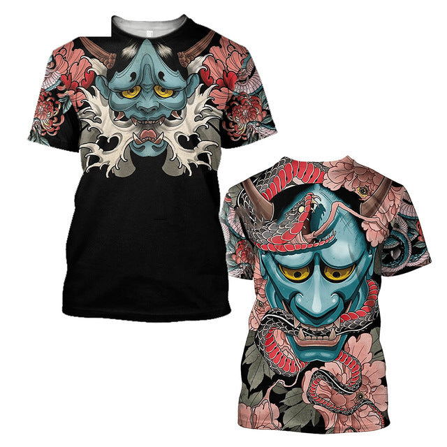 3D Men's T-shirt Samurai Printed T-shirt Loose Round Neck - cas7m