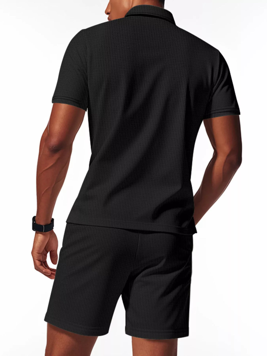 Men's Full Size Textured Short Sleeve Polo and Shorts Set Plus Size - cas7m