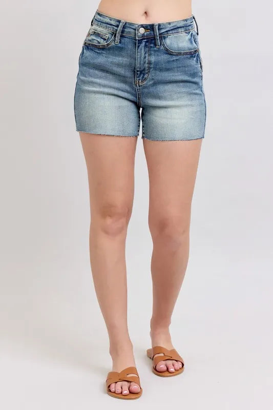 Judy Blue Full Size High Waist Star Seam Detail Denim Shorts Plus Size - cas7m