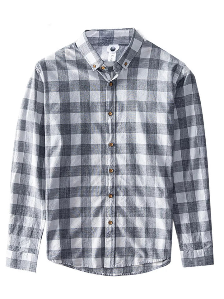 Men's Plus Size Plaid Button-Down Long Sleeve Shirt - cas7m