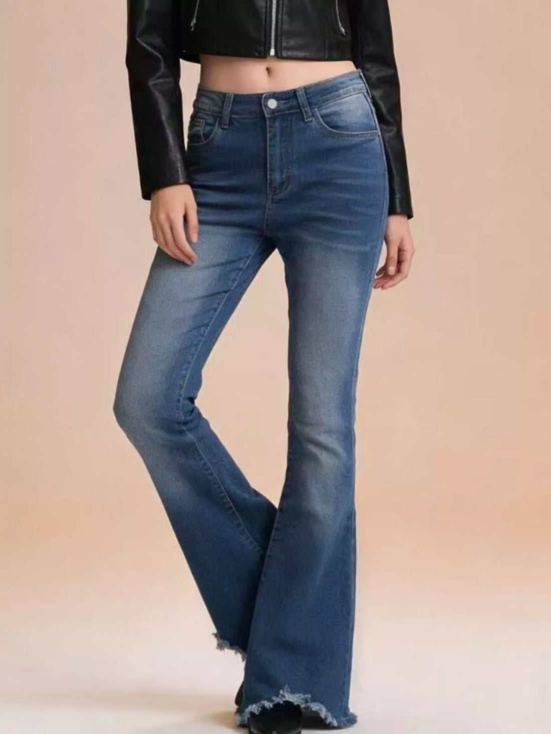 Raw Hem High-Waisted Flare Jeans - cas7m