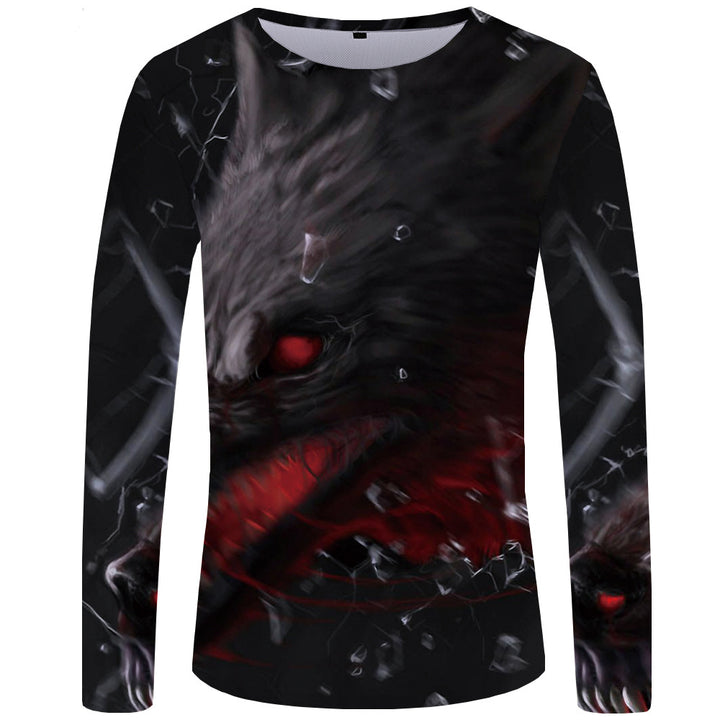 3d printed wolf series long sleeve T-shirt men - cas7m