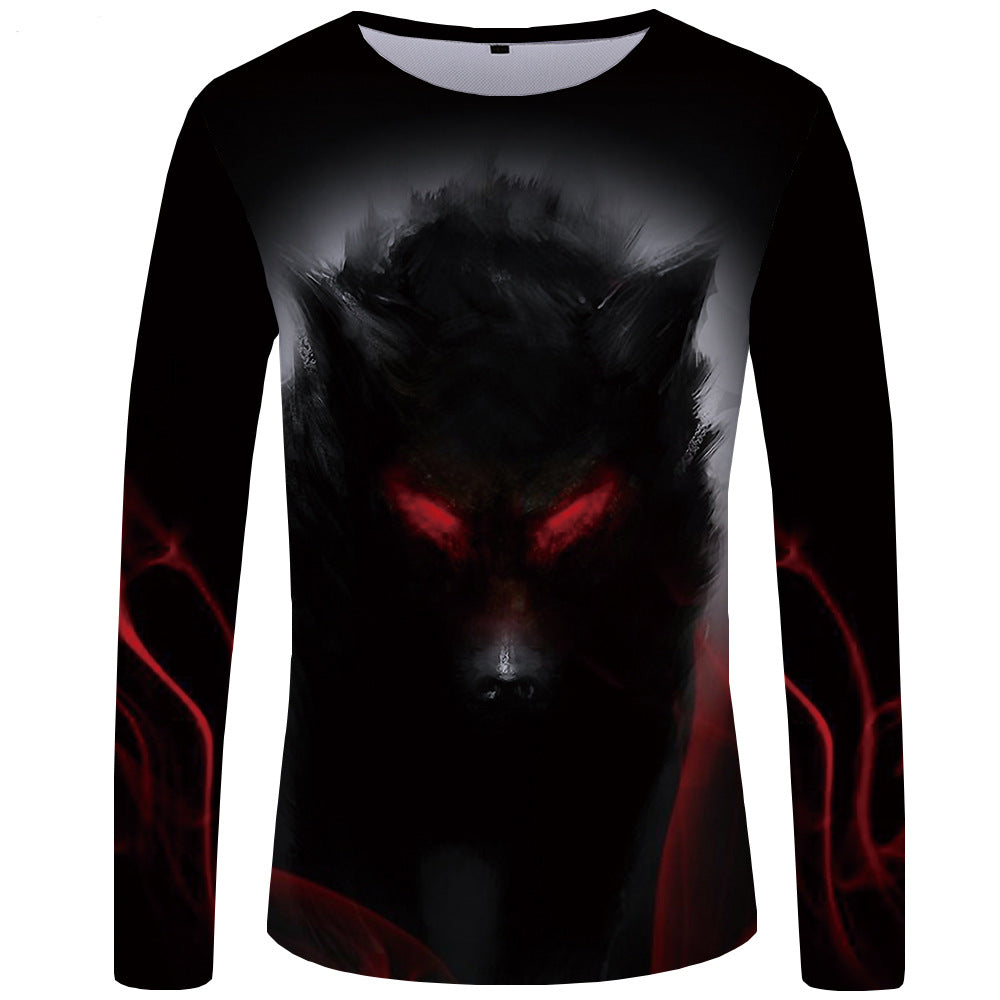 3d printed wolf series long sleeve T-shirt men - cas7m