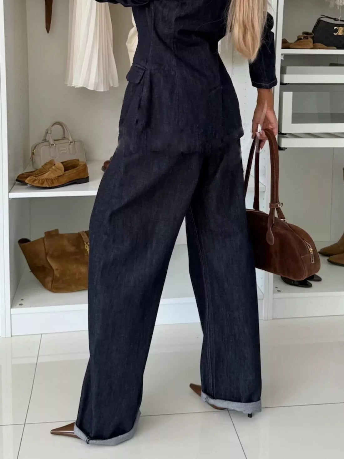 High-Waisted Wide-Leg Washed Jeans - cas7m