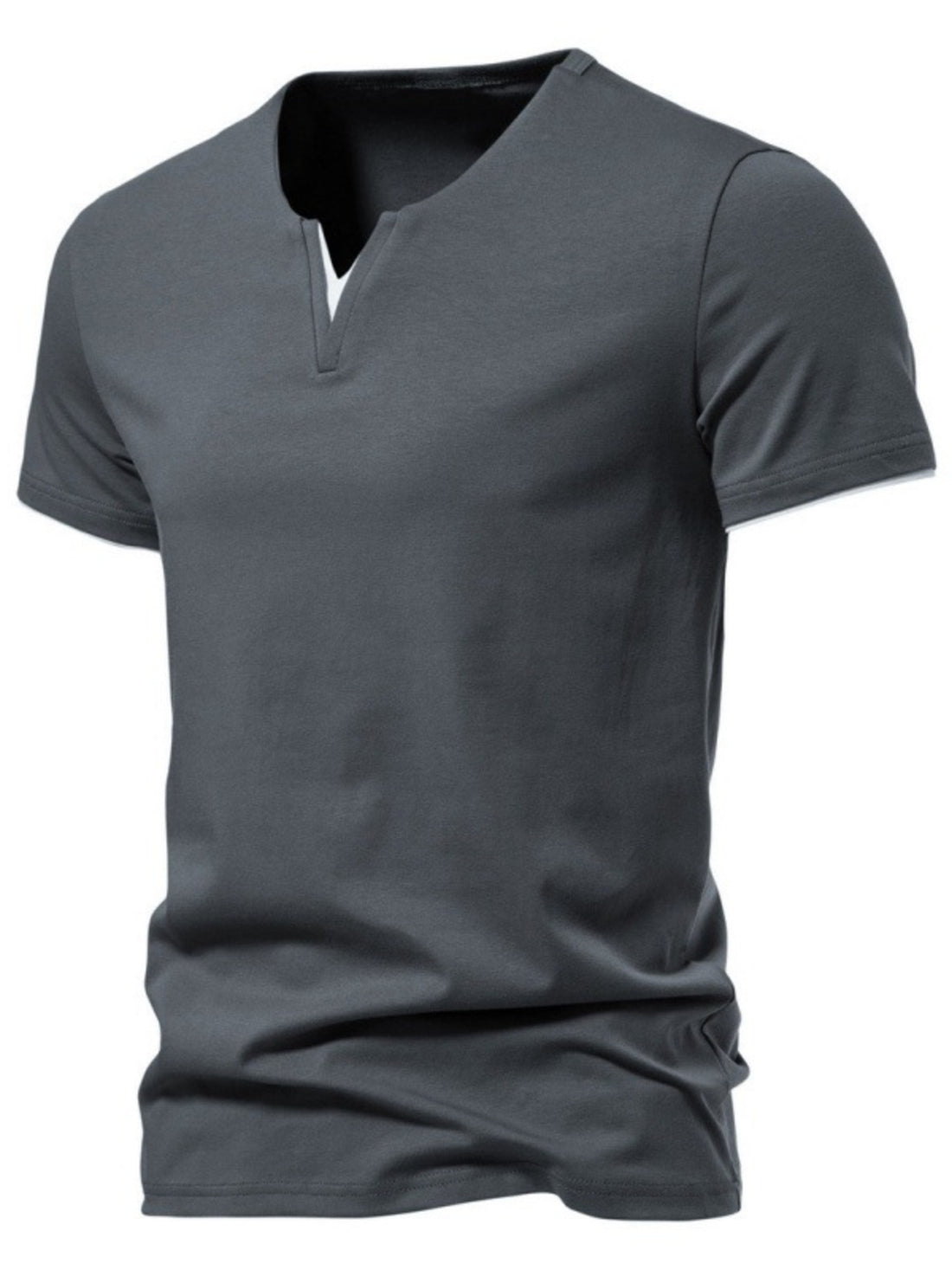 Men's Plus Size Slim Fit Notched Casual T-Shirt - cas7m