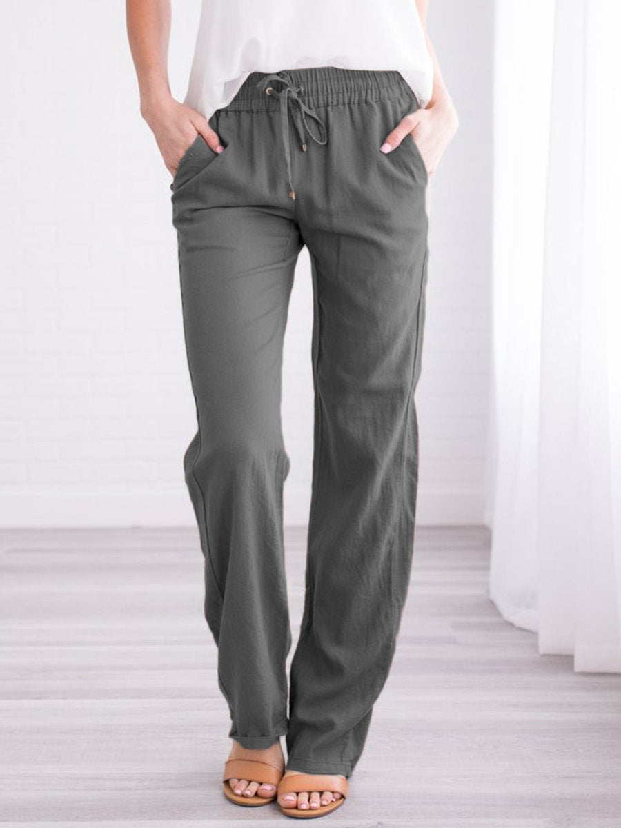 Cotton and Linen Drawstring Loose Casual Wide-Leg Trousers - cas7m