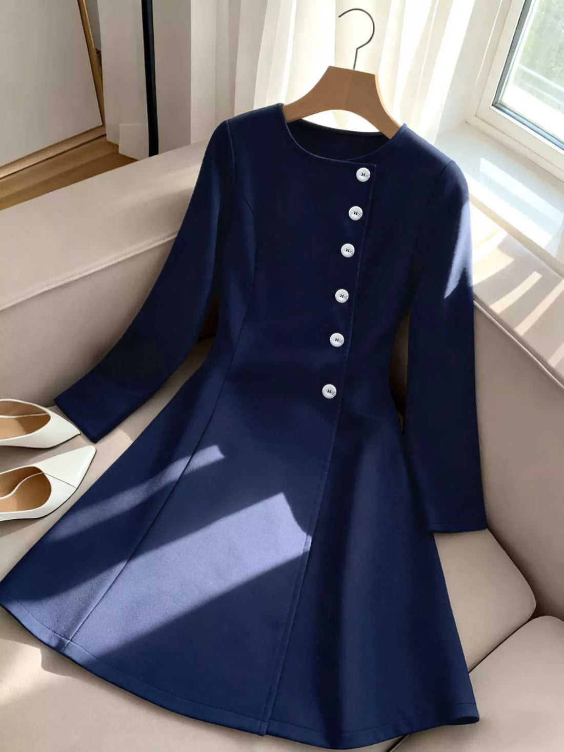 Button-Front A-Line Dress - cas7m