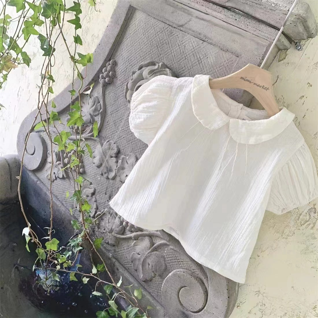 Baby Girl Cute Lapel Short-sleeved Blouse T-shirt - cas7m