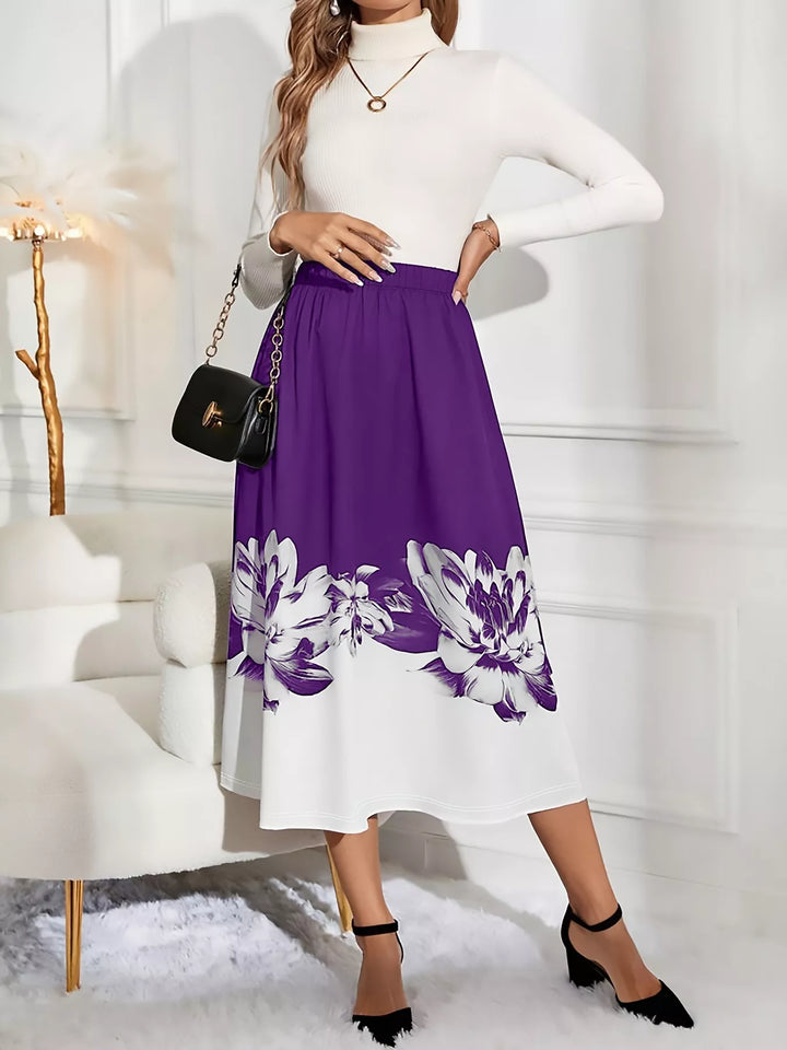 Floral Print A-Line Midi Skirt - cas7m