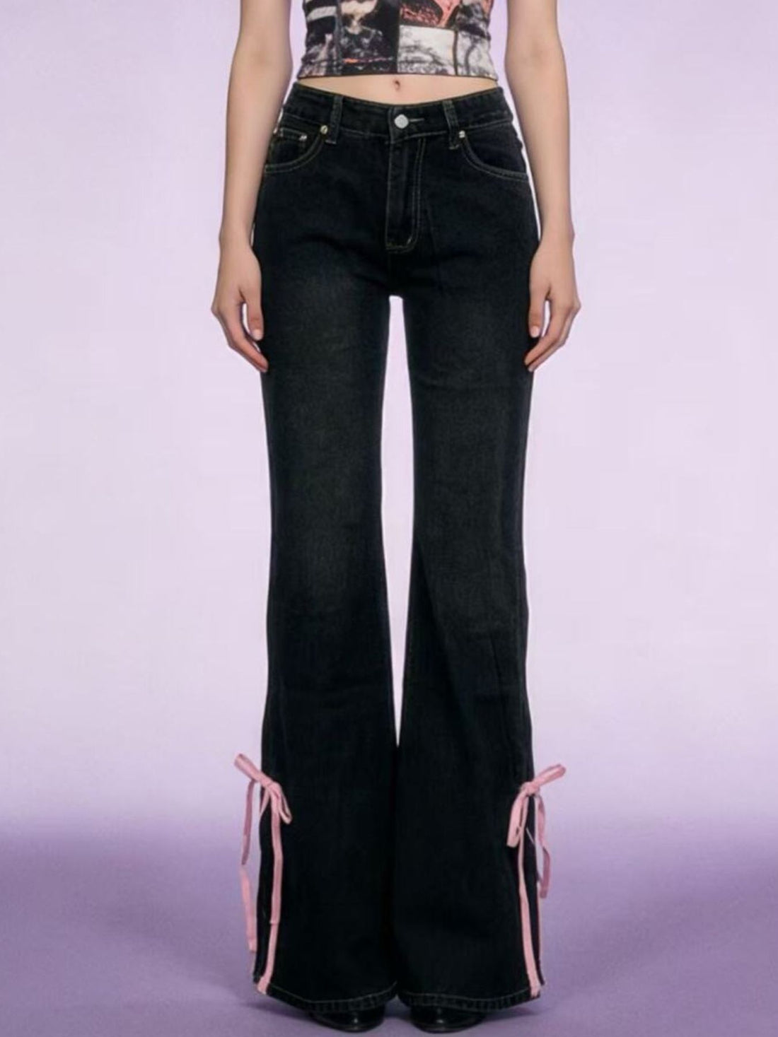 Ribbon Detail Flare Jeans - cas7m