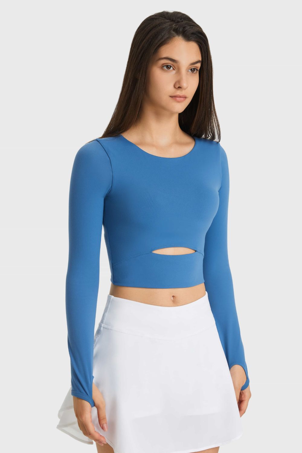 Millennia Cutout Long Sleeve Cropped Sports Top - cas7m