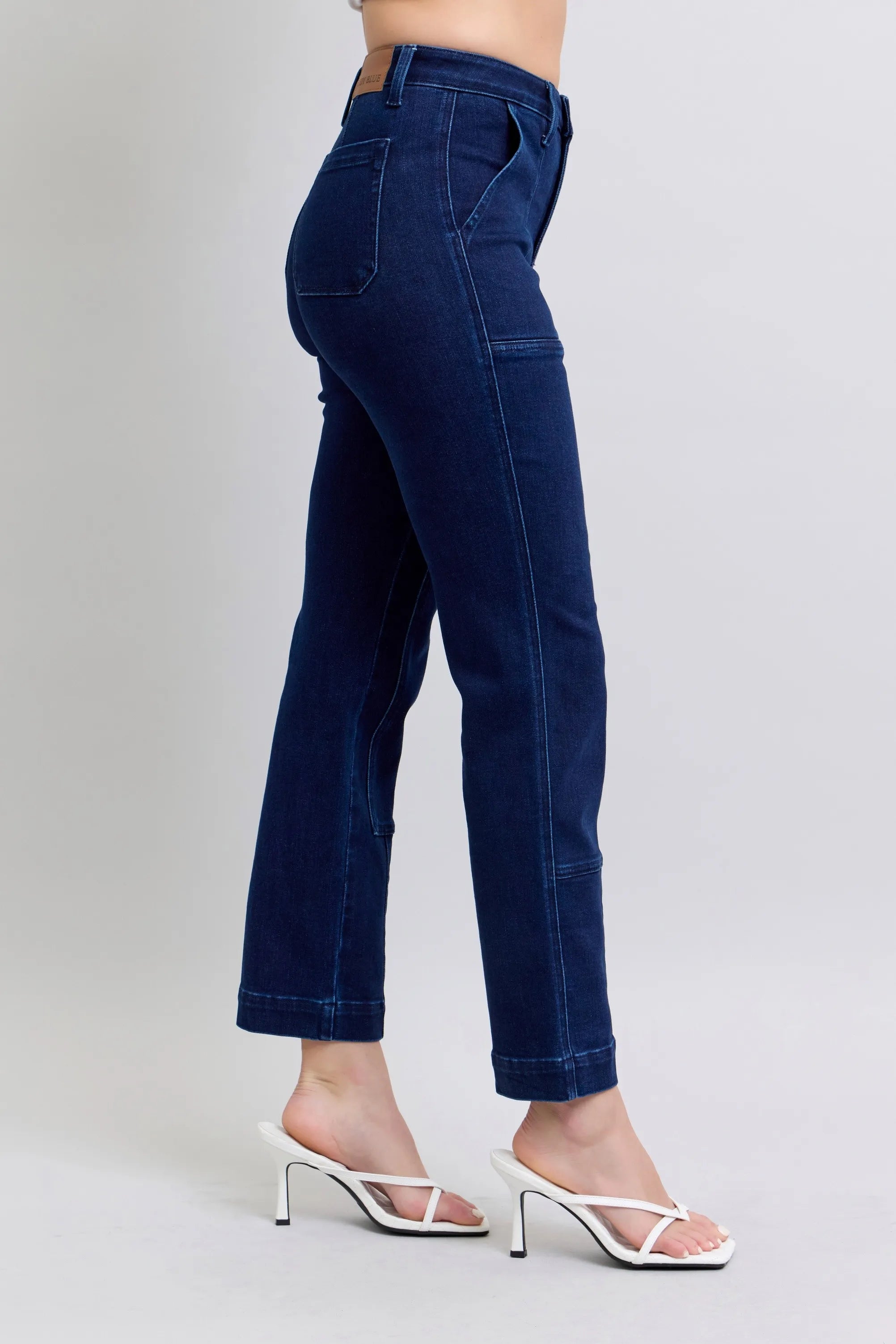 Judy Blue Full Size Hw Work Wear Knee Patch Straight Jeans Plus Size - cas7m