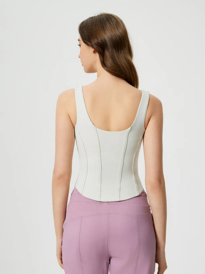 Millennia Round Neck Wide Strap Active Tank with Detachable Chest Pads - cas7m