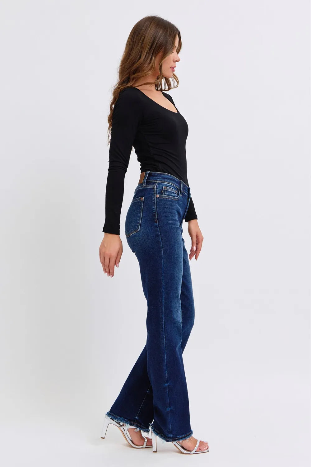 Judy Blue Full Size Raw Hem Straight Leg Jeans - cas7m