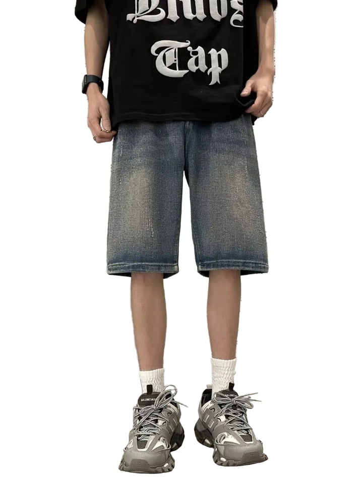 Men's Full Size Vintage Wash Denim Shorts Plus Size - cas7m