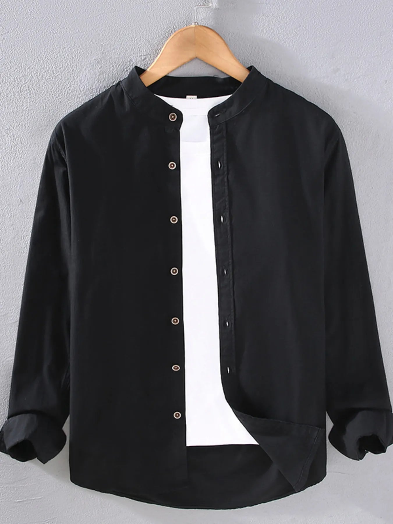 Men's Plus Size Button Up Long Sleeve Shirt - cas7m
