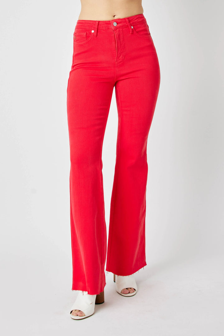 Judy Blue Full Size Hw Tummy Control Garment Dyed Flare Jeans Plus Size - cas7m