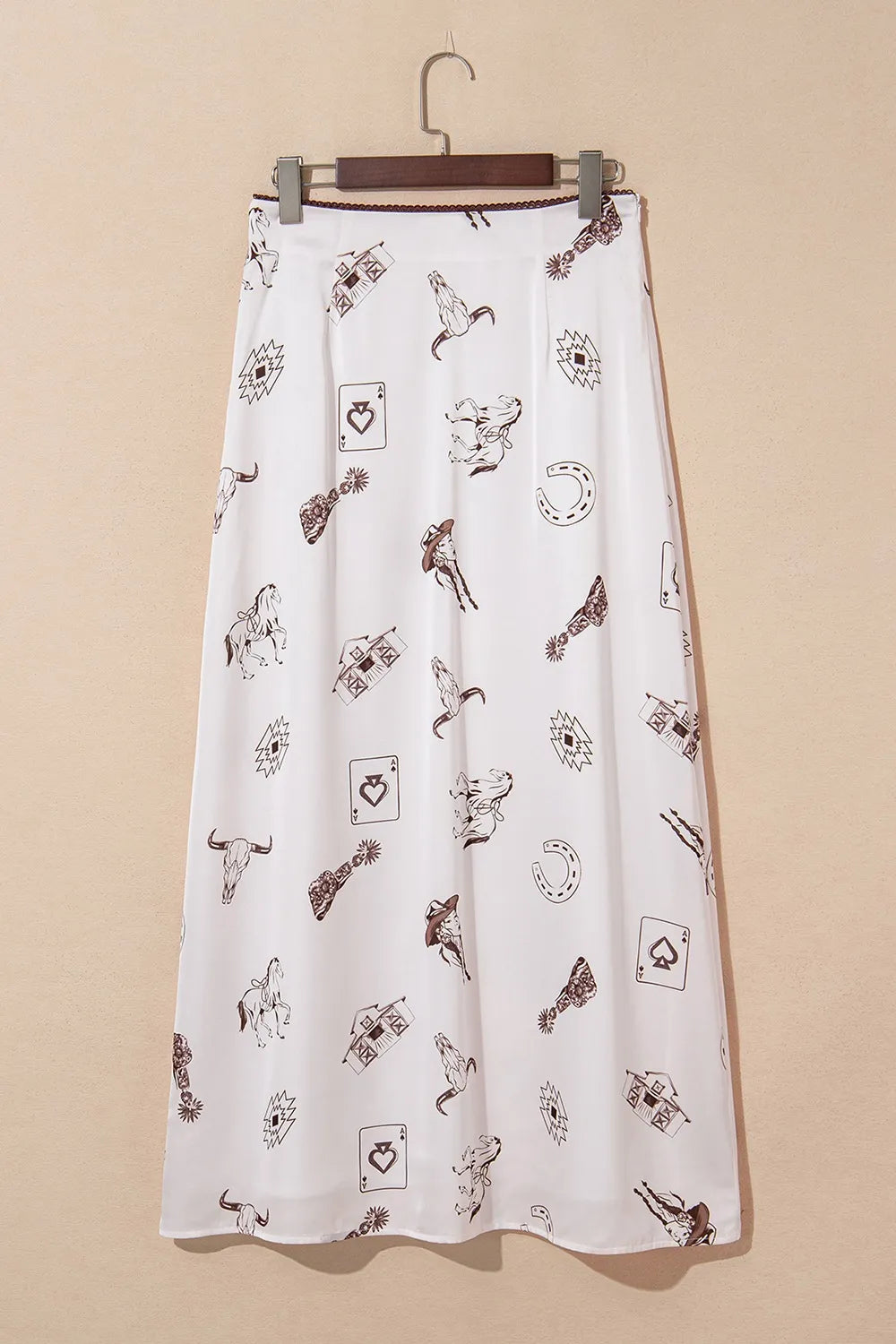 Western Print Satin Long Skirt - cas7m