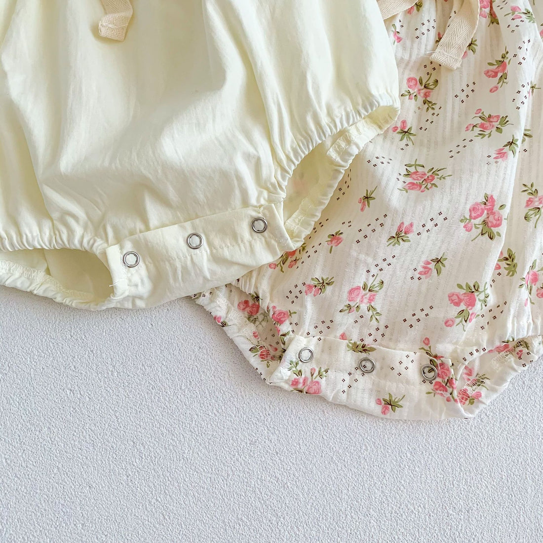 Small Floral Bow Baby Girl Bubble Sleeve Harness Crawl Clothes - cas7m