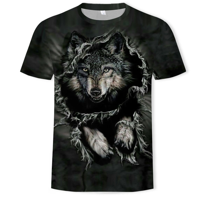 Top wolf 3D printed T-shirt Tide brand short sleeve loose men's top - cas7m