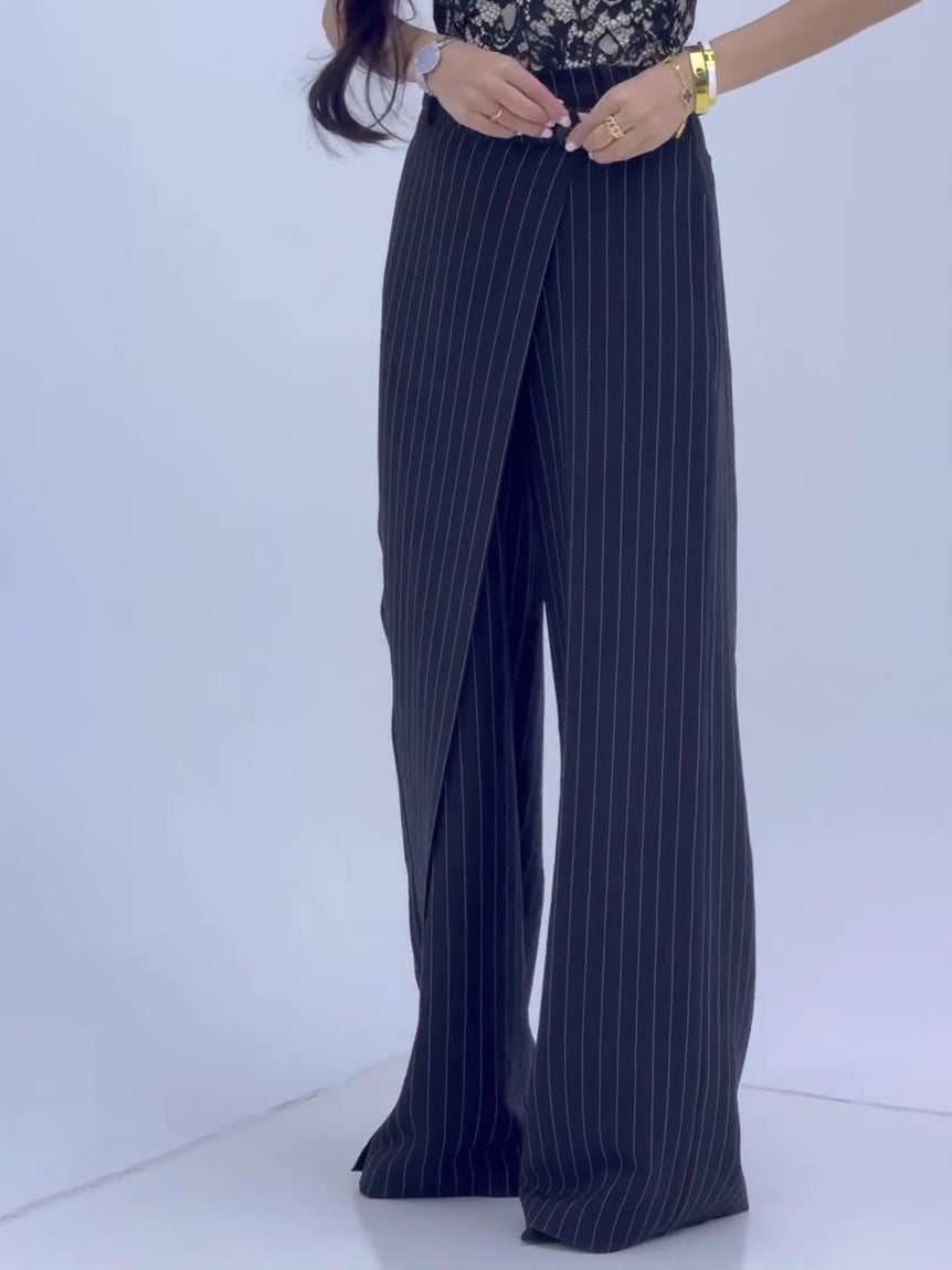 High-waisted Striped Wide-leg Pants - cas7m