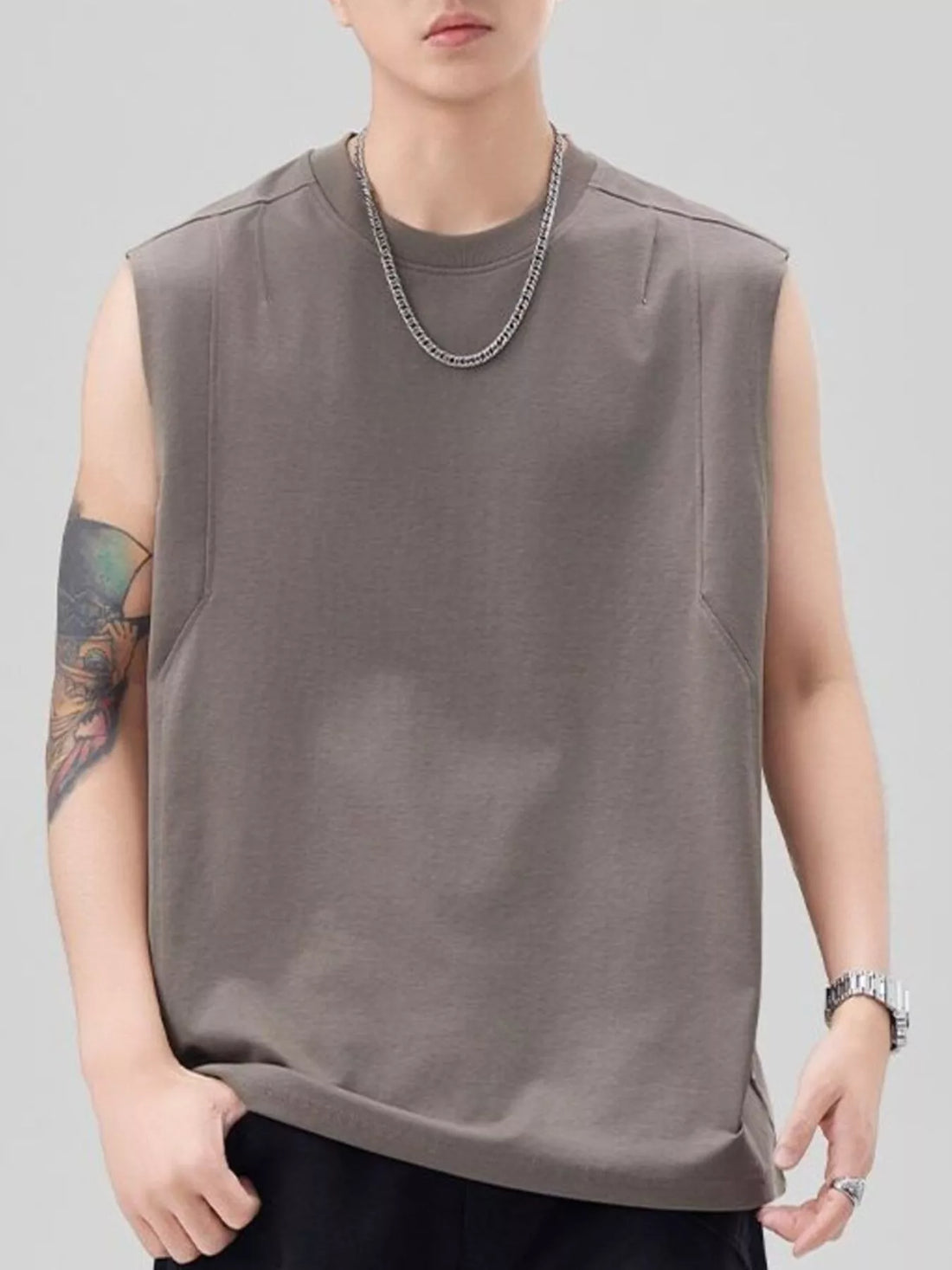 Men's Plus Size Solid Color Casual Tank Top - cas7m