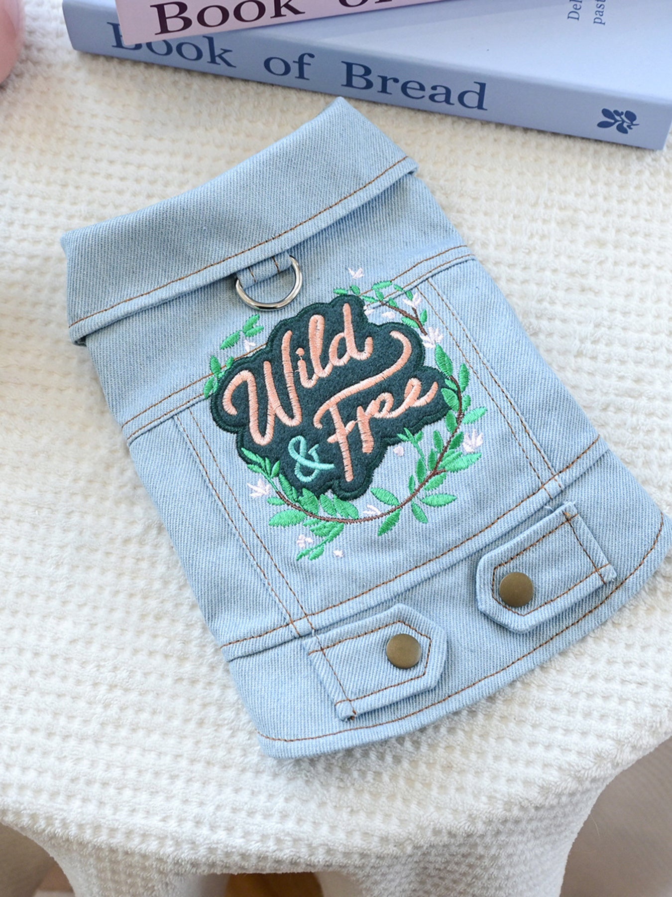 Embroidered Denim Pet Jacket - cas7m