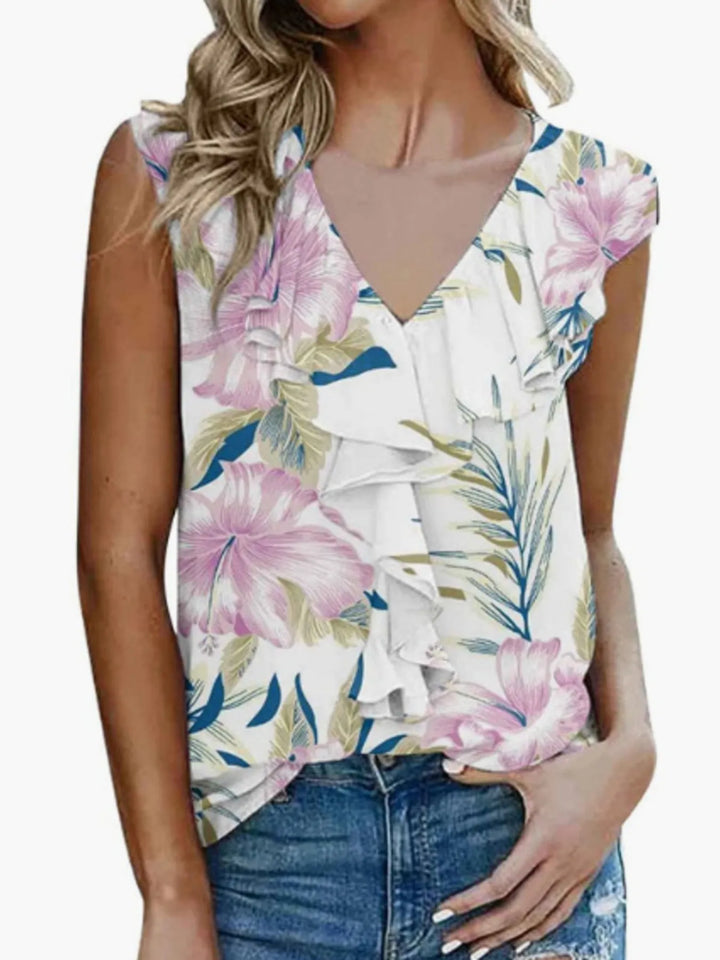 Printed V-Neck Tank - cas7m