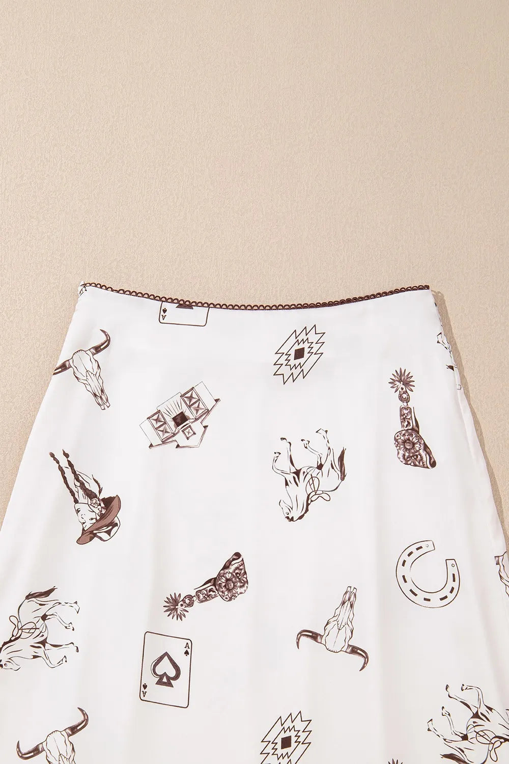 Western Print Satin Long Skirt - cas7m