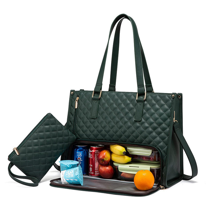 Fashionable Lunch Tote Bag Women's Thermal Insulation Lunch Box Leak-proof Crossbody Computer Storage Bag Quilted Large Capacity Handbag With Purse - cas7m