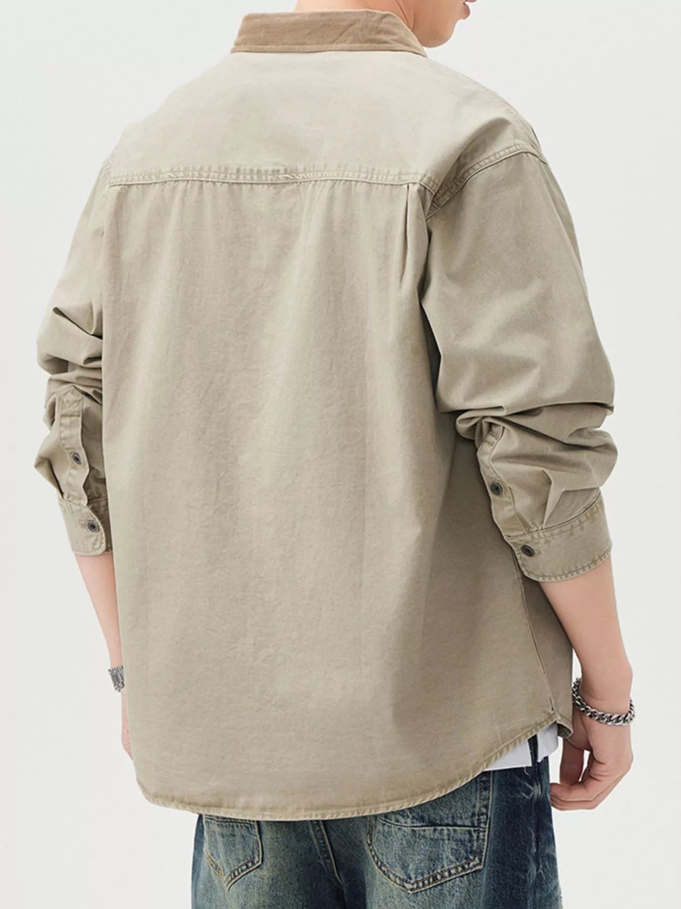 Men's Plus Size Button Up Long Sleeve Shirt - cas7m